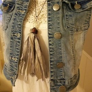 Silk Sari Tassel Necklace- Gray and Bronze